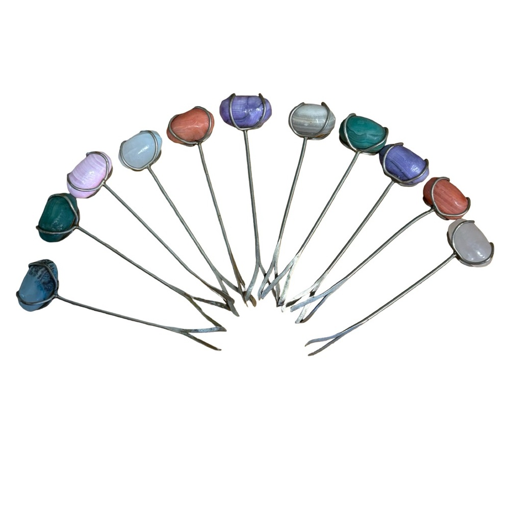 Vintage Stone Gem Hors D’oeuvres Appetizer Charcuterie Cheese Forks Set Of 11